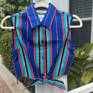 Moschino Couture RARE sz 4 Colorful tie/button up collared crop top NWT Italian